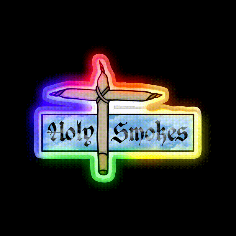 Holy Smokes Hemp Inspired Green Leaf Led Neon Sign Rgb Color - LED neon sign close-up detail