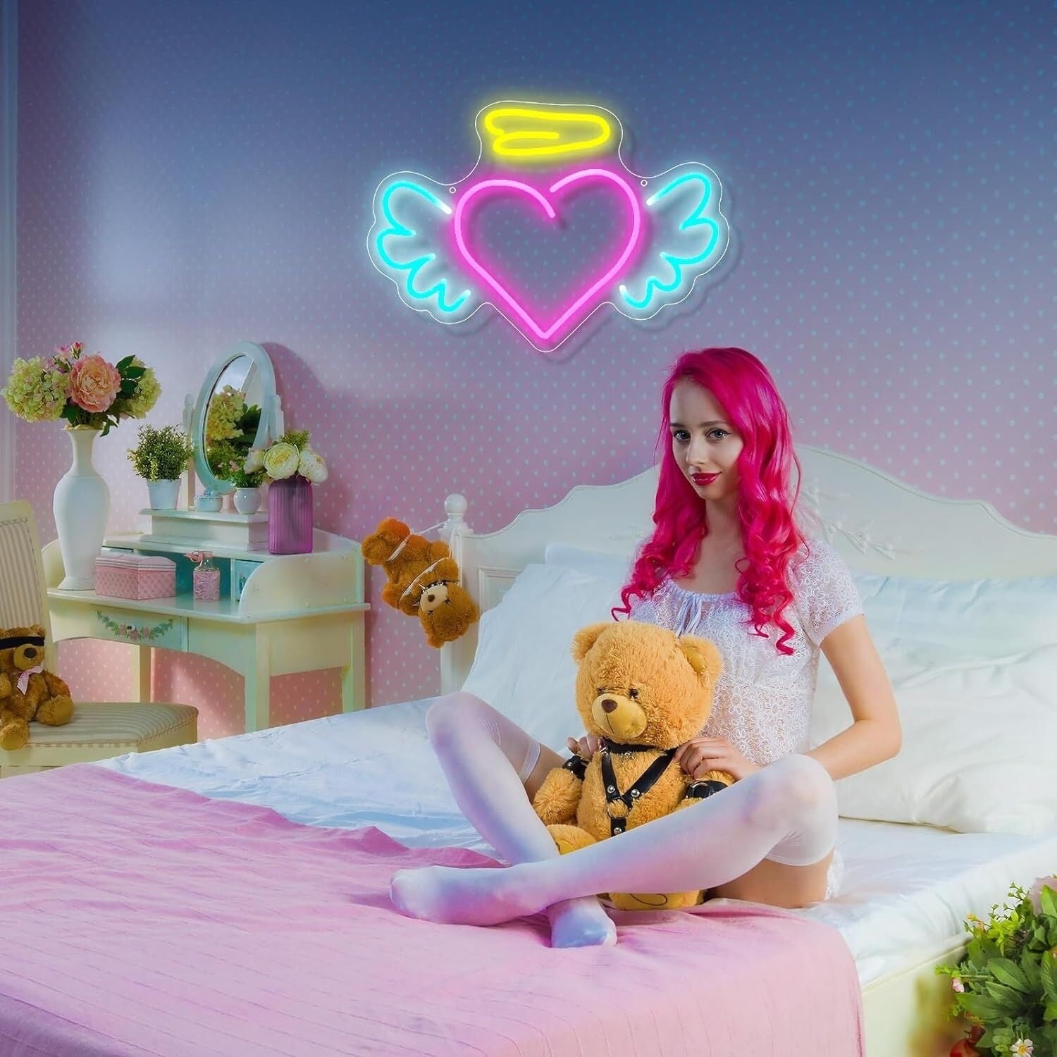 Home Decor Angelic Deep Pink Heart Neon Sign | Shineneon