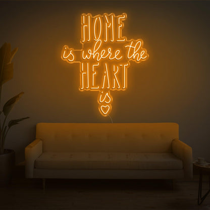 Home Is Where The Heart Is Warm Yellow Heart Led Neon Sign For Home Decor | Shineneon