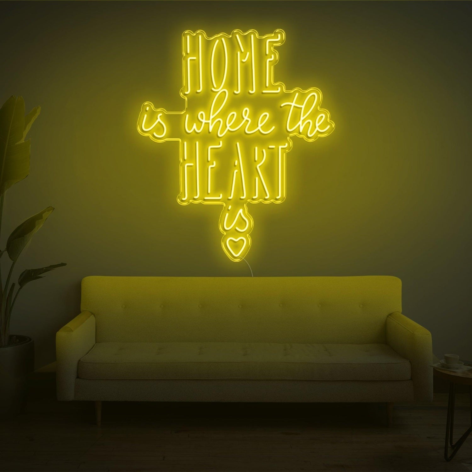 Home Is Where The Heart Is Warm Yellow Heart Led Neon Sign For Home Decor | Shineneon
