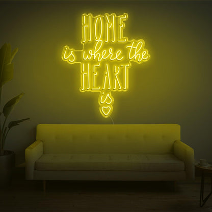 Home Is Where The Heart Is Warm Yellow Heart Led Neon Sign For Home Decor | Shineneon