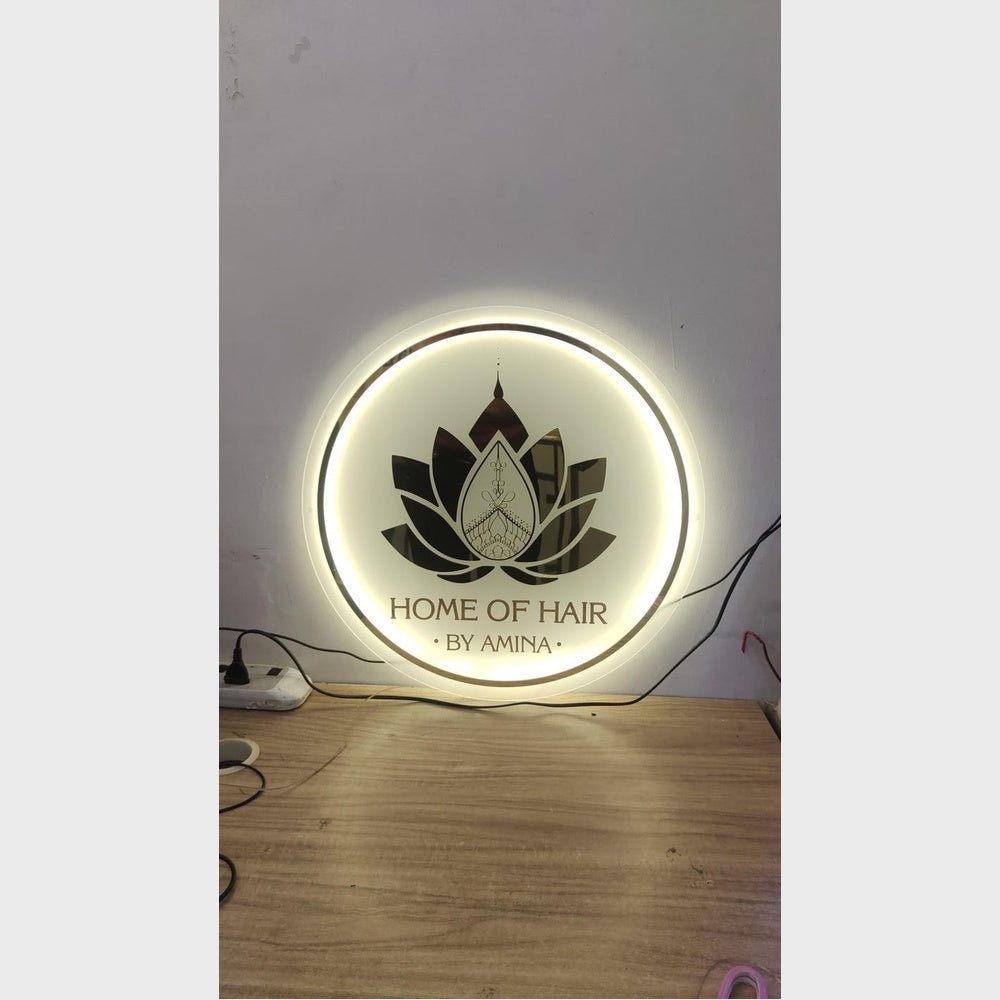 Home Of Hair With Lotus Acrylic Business Logo Sign - Shineneon