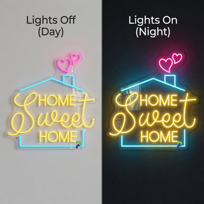 Home Sweet Home LED Neon Sign Bedroom Decor - 06 Day Night Comparison