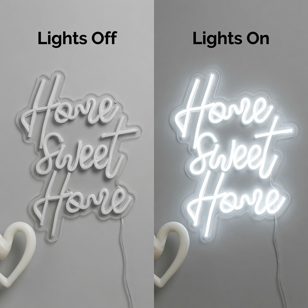 Home Sweet Home LED Neon Sign Living Room Decor - 06 Day Night Comparison