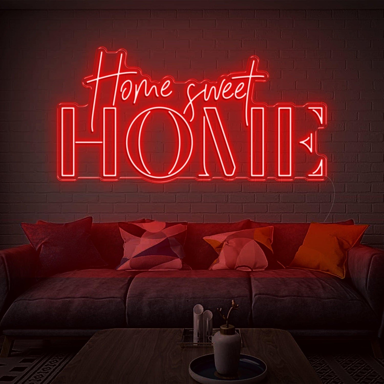 Home Sweet Home Red Script-Bold Led Neon Sign For Cozy Indoor Wall ...