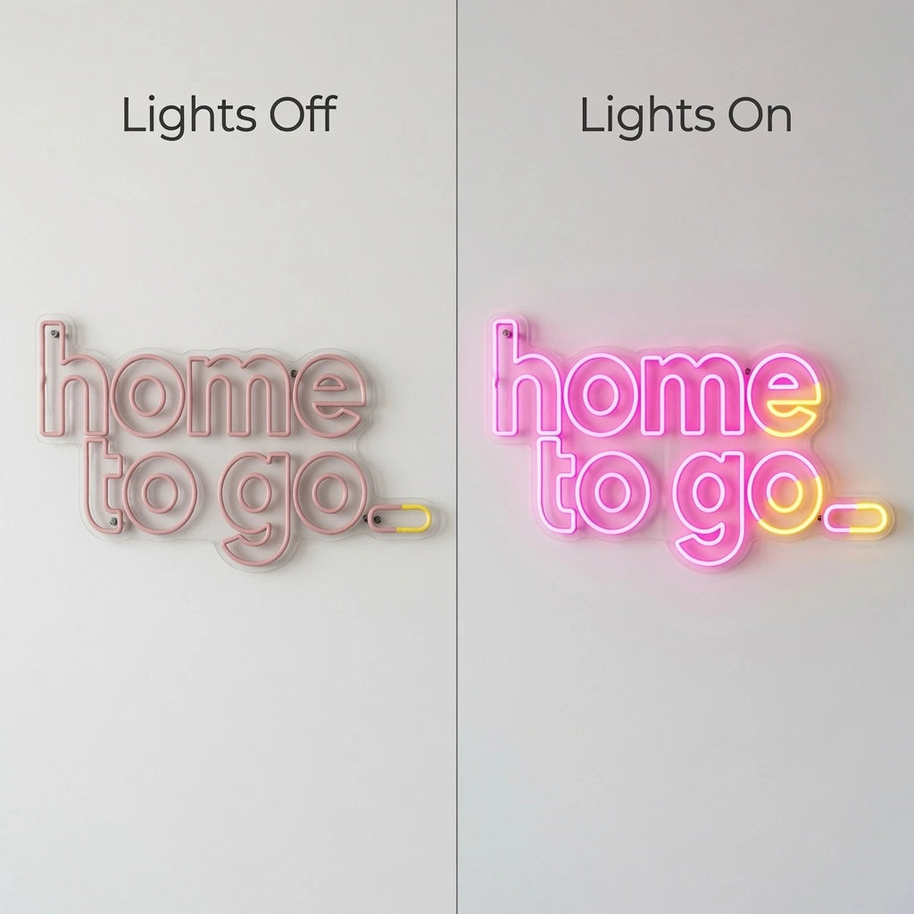 Home To Go Hanging Business LED Neon Sign - 06 Day Night Comparison