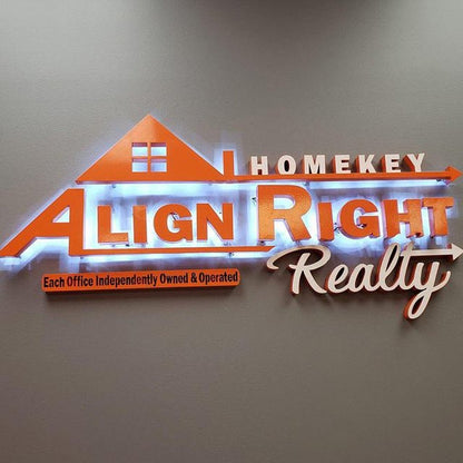 Homekey Align Right Realty 3D Front And Back Lit Letters Metal Led Sign - Shineneon