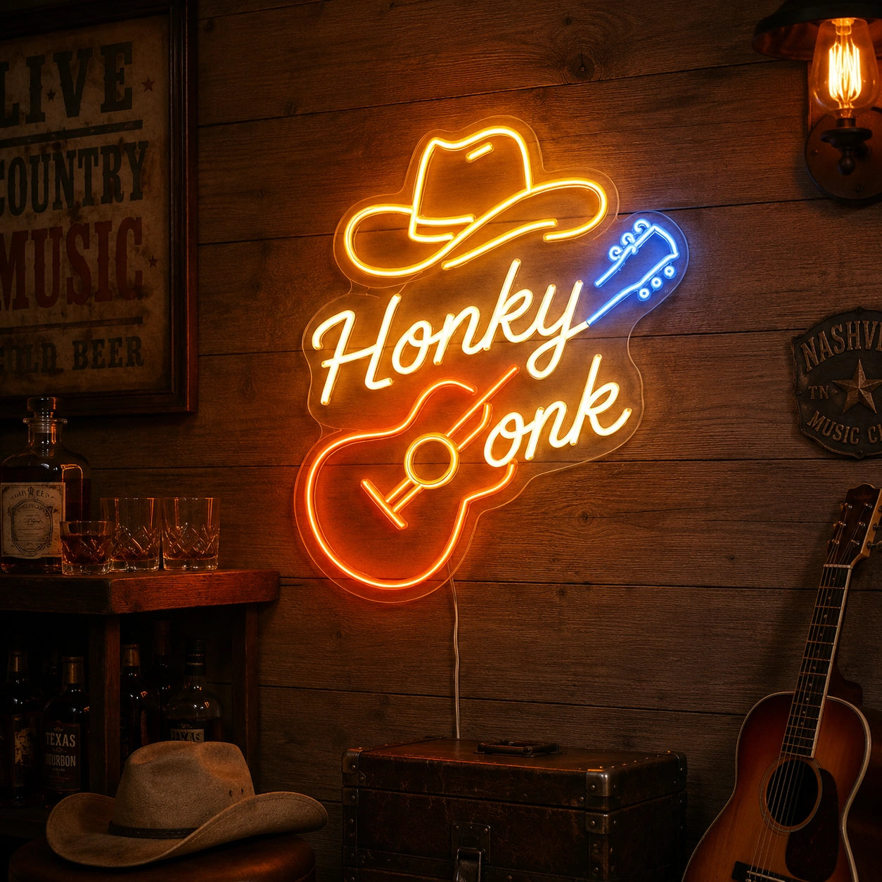 Honey Tonk Guitar Neon Sign LED Neon Sign real lifestyle scene