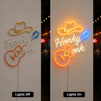 Honey Tonk Guitar Neon Sign LED Neon Sign day and night comparison