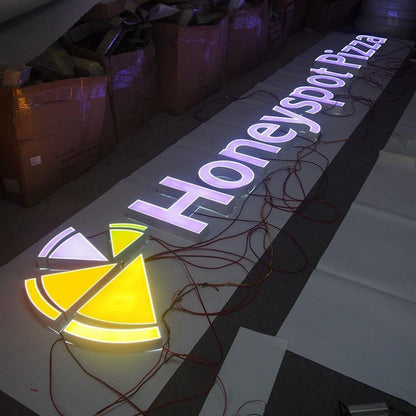Honeyspot Pizza With Logo 3D Frontlit Letters Metal Led Sign