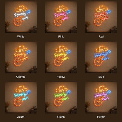 Honky Tonk Guitar And Cowboy Hat LED Neon Sign color grid