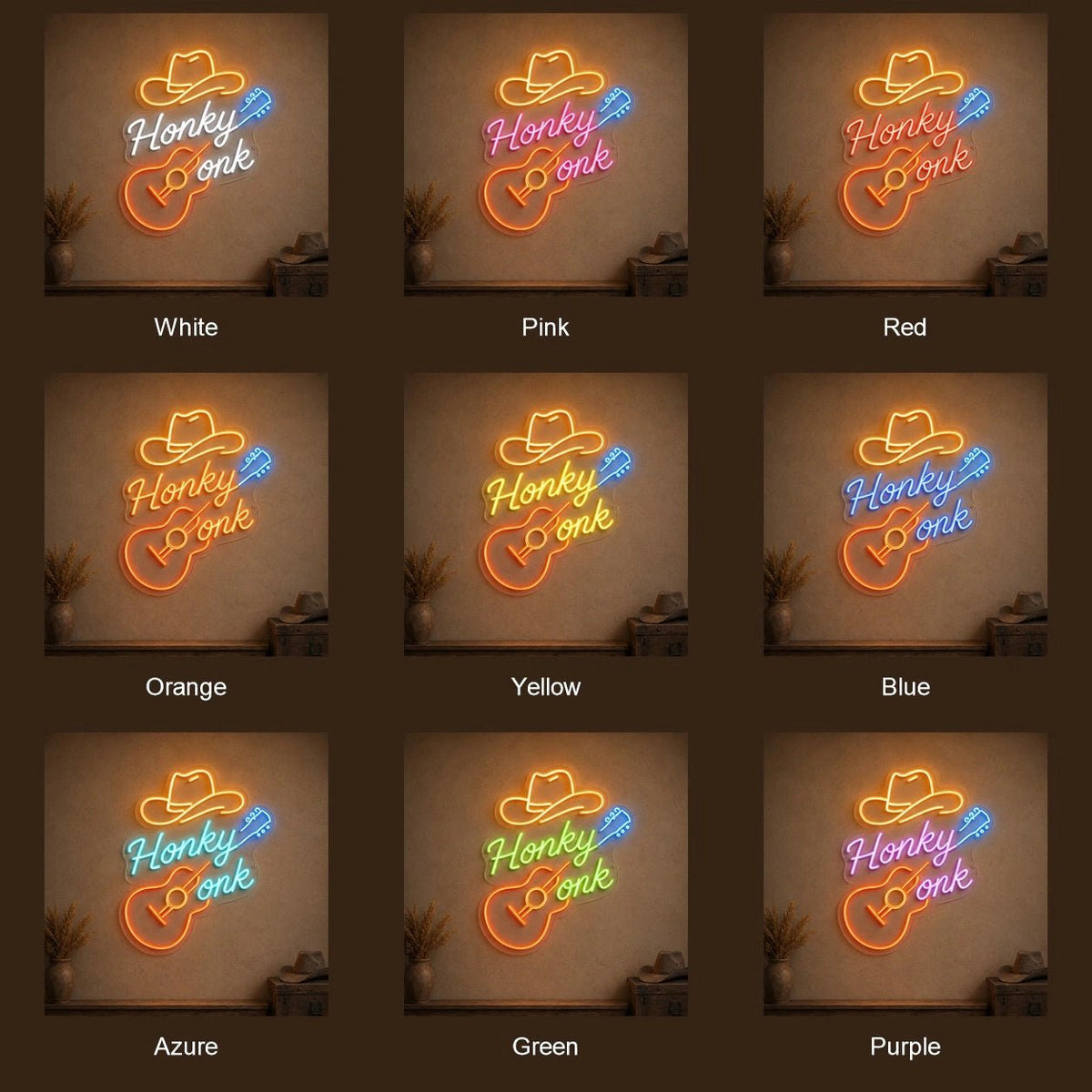 Honky Tonk Guitar And Cowboy Hat LED Neon Sign - Shineneon