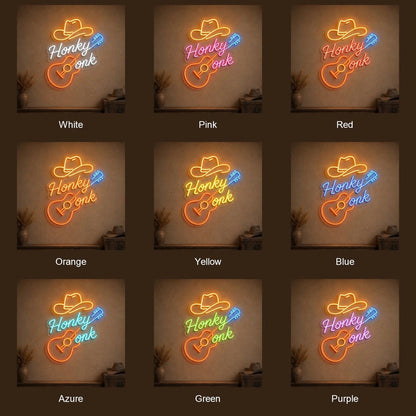 Honky Tonk Guitar And Cowboy Hat LED Neon Sign - Shineneon