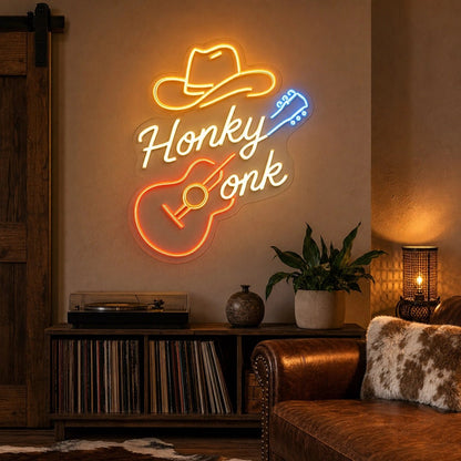 Honky Tonk Guitar And Cowboy Hat LED Neon Sign - Shineneon