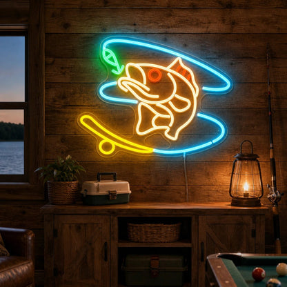 Hooked Bass Fish And Fishing Line LED Neon Sign - Shineneon