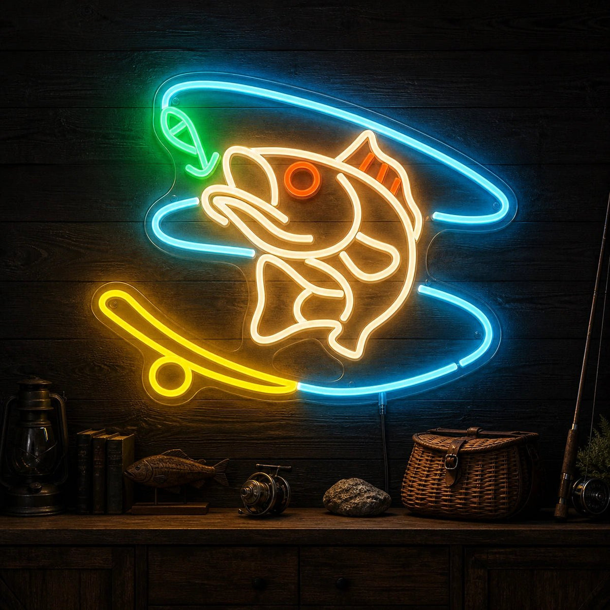 Hooked Bass Fish And Fishing Line LED Neon Sign - Shineneon