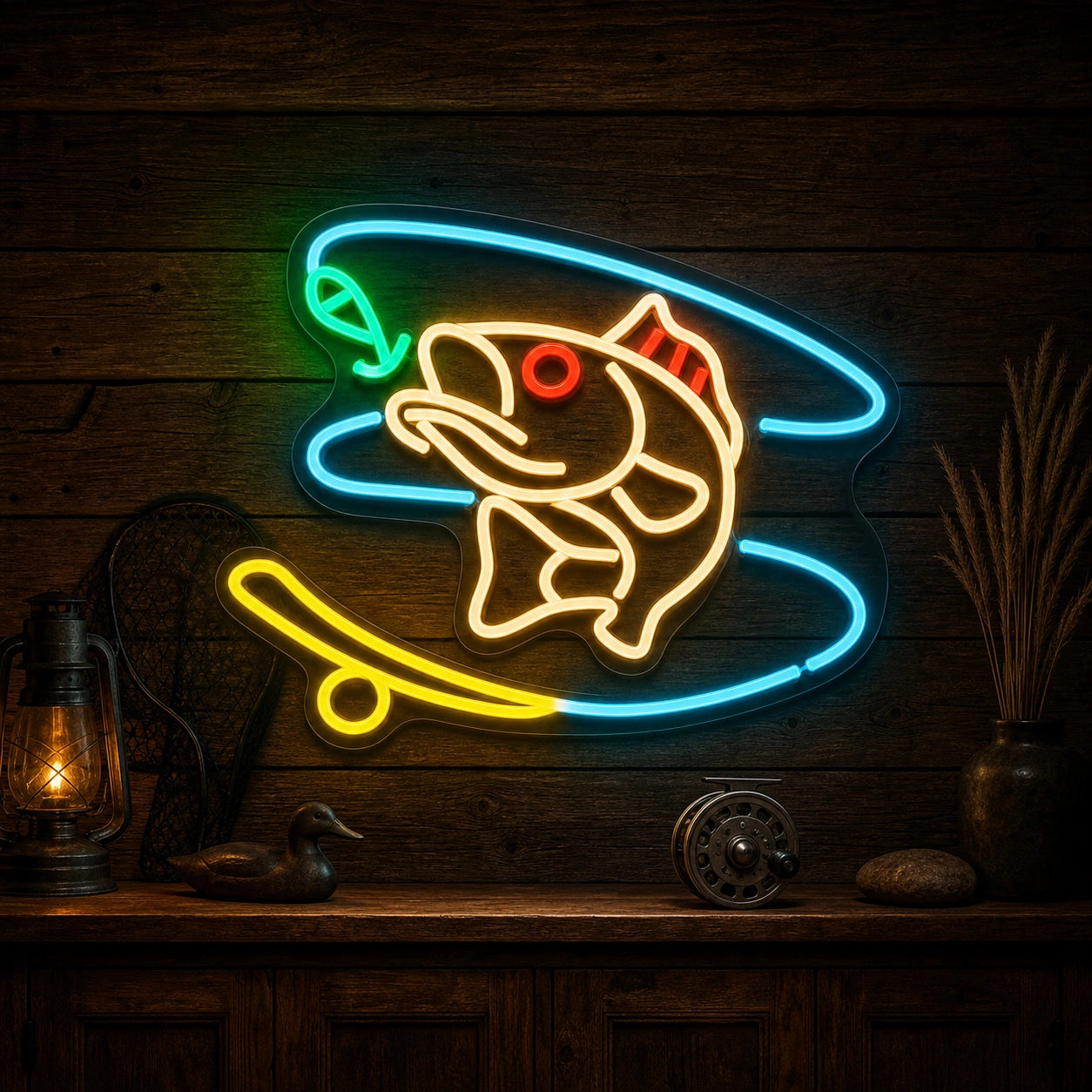 Hooked Bass Fish And Fishing Line LED Neon Sign Garage Neon Sign high-converting product image
