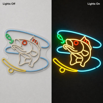 Hooked Bass Fish And Fishing Line LED Neon Sign Man Cave Neon Sign - Shineneon