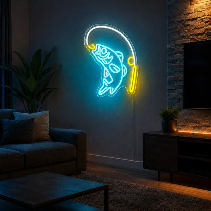 Hooked Fish Fishing Rod LED Neon Sign real lifestyle scene