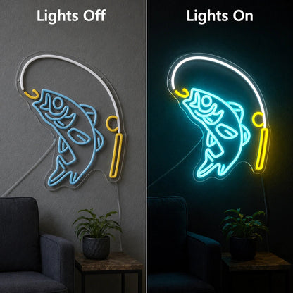 Hooked Fish Fishing Rod LED Neon Sign - Shineneon