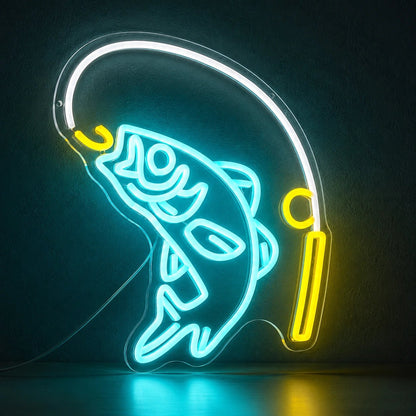 Hooked Fish Fishing Rod LED Neon Sign - Shineneon
