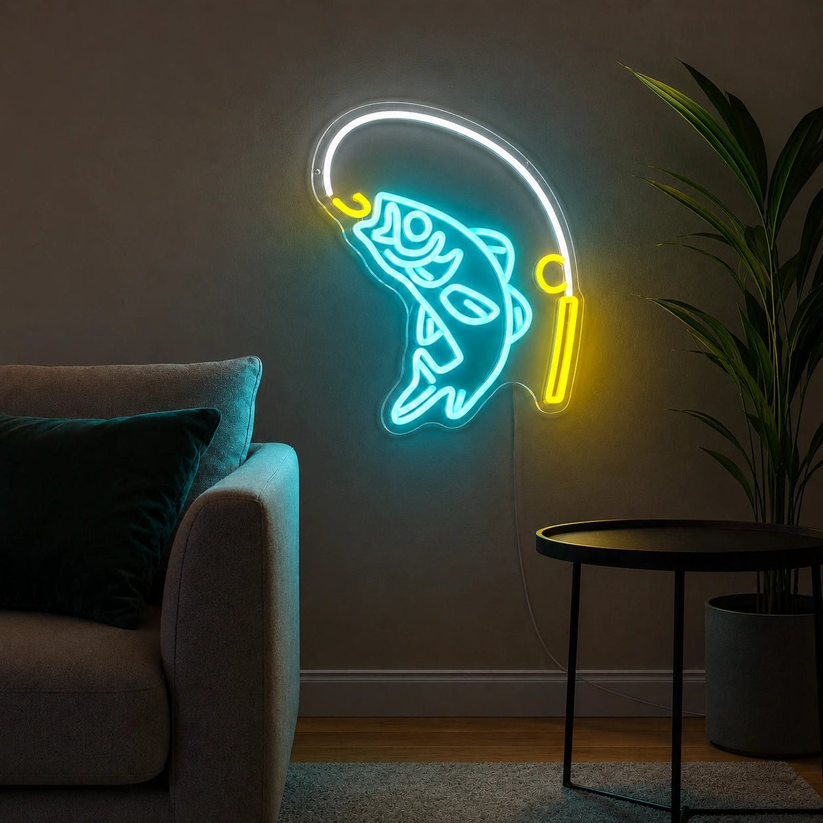 Hooked Fish Fishing Rod LED Neon Sign - Shineneon