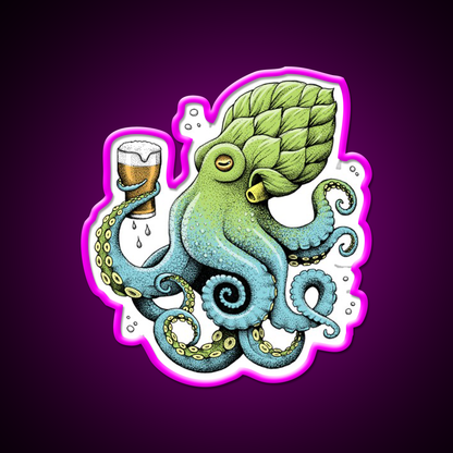 Hop To Pus Octopus Drinking Beer Bar Decor Led Neon Sign Rgb Color - Neon sign mounted on wall in room