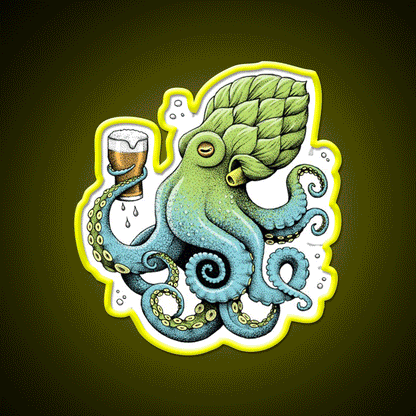 Hop To Pus Octopus Drinking Beer Bar Decor Led Neon Sign Rgb Color - Custom LED neon sign front view