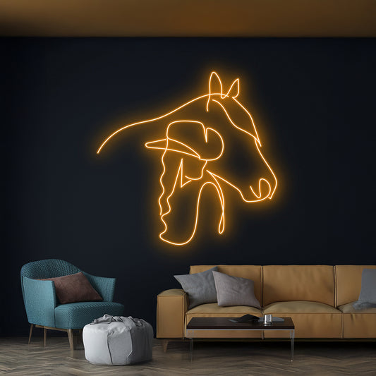 Horse Cowgirl Neon Sign Lady Horse Led Light