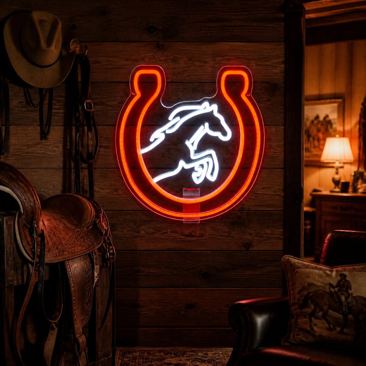 Horse Head Horseshoe Vintage LED Neon Sign - Shineneon