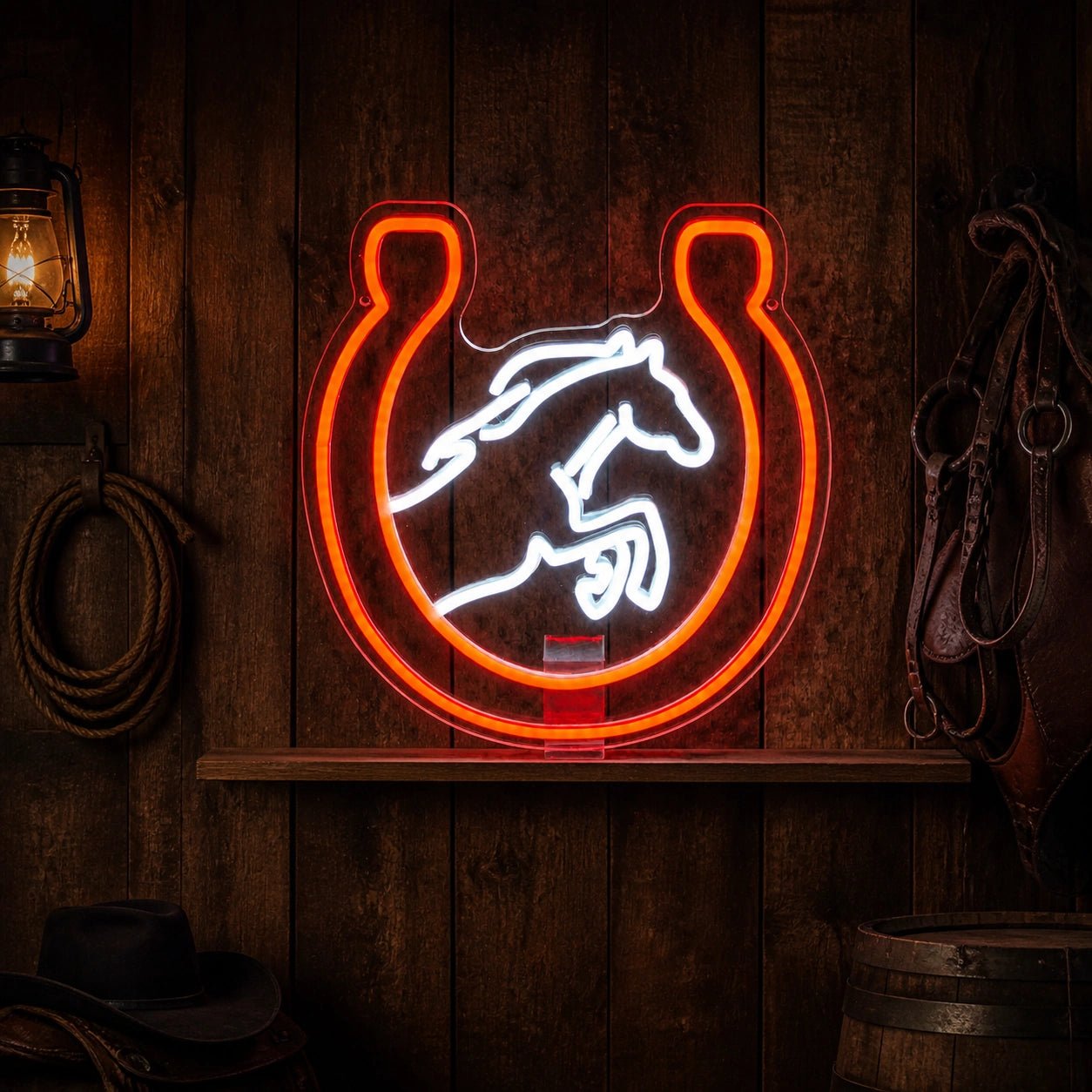 Horse Head Horseshoe Vintage LED Neon Sign - Shineneon