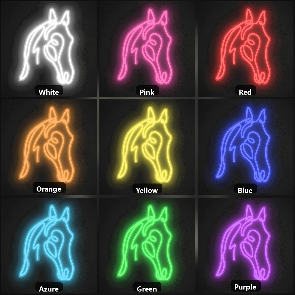Horse Head Side Profile Vintage LED Neon Sign color grid