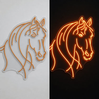 Horse Head Wall Art Vintage LED Neon Sign day and night comparison