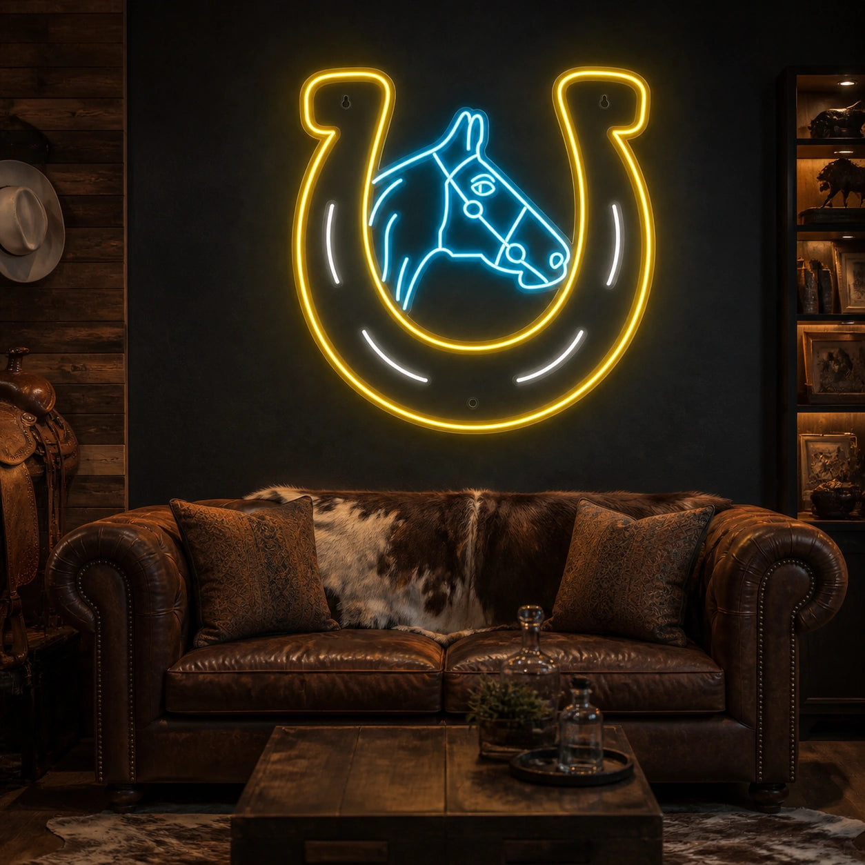 Horse Horseshoe Couch Vintage LED Neon Sign real lifestyle scene