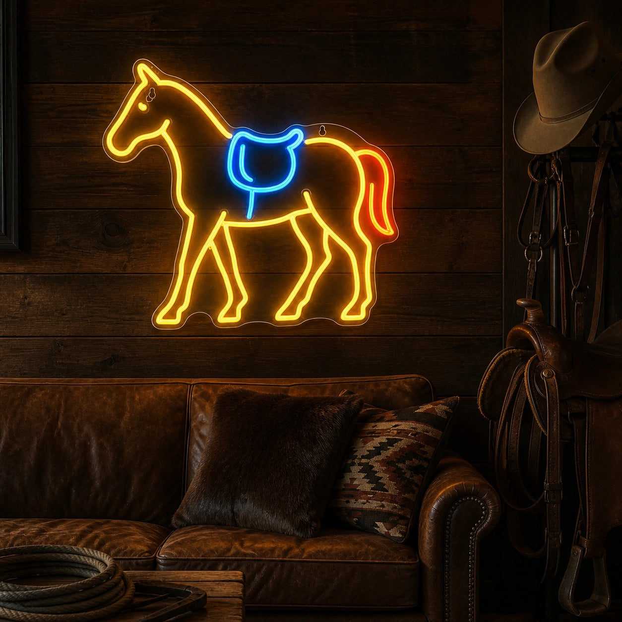 Horse Saddle Vintage LED Neon Sign real lifestyle scene