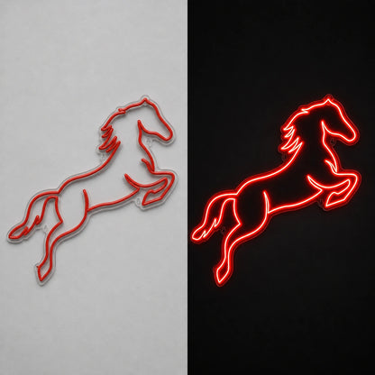 Horse Silhouette Vintage LED Neon Sign day and night comparison