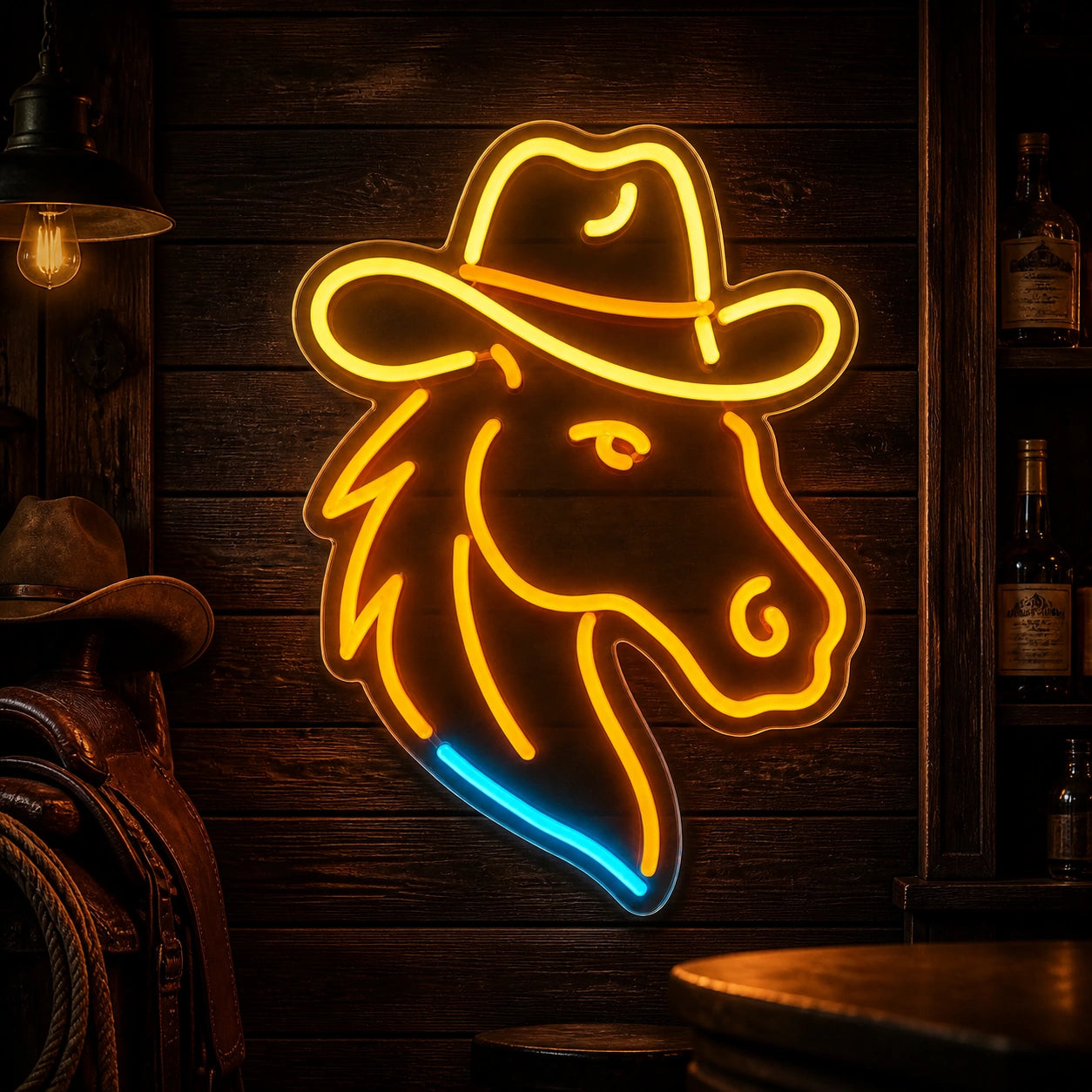 Horse Wearing Cowboy Hat Vintage LED Neon Sign high-converting product image