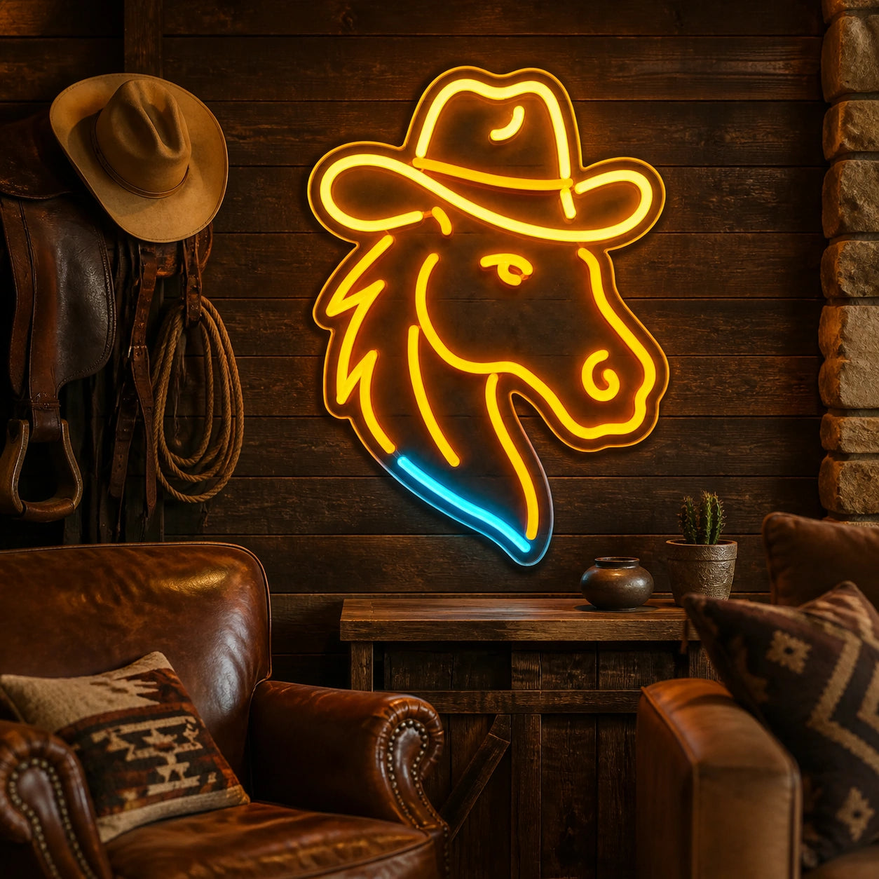 Horse Wearing Cowboy Hat Vintage LED Neon Sign real lifestyle scene