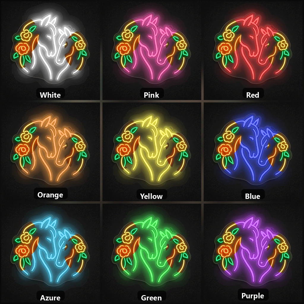 Horses Vintage LED Neon Sign color grid