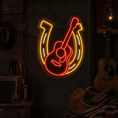 Horseshoe Acoustic Guitar Table Scene Vintage LED Neon Sign high-converting product image