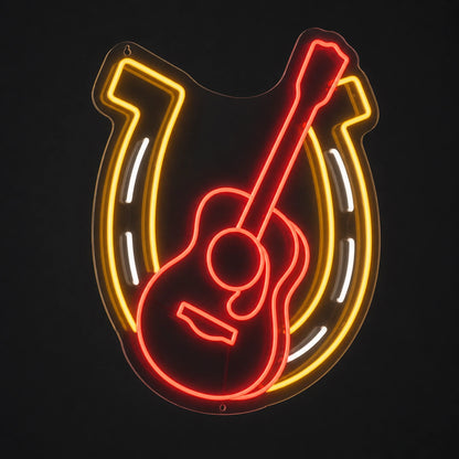 Horseshoe Acoustic Guitar Table Scene Vintage LED Neon Sign main product image