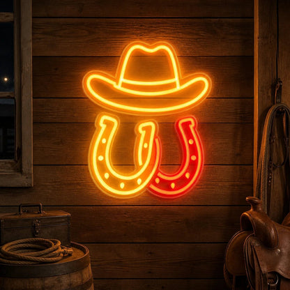 Horseshoe Cowboy Hat Saloon Vintage LED Neon Sign - Shineneon