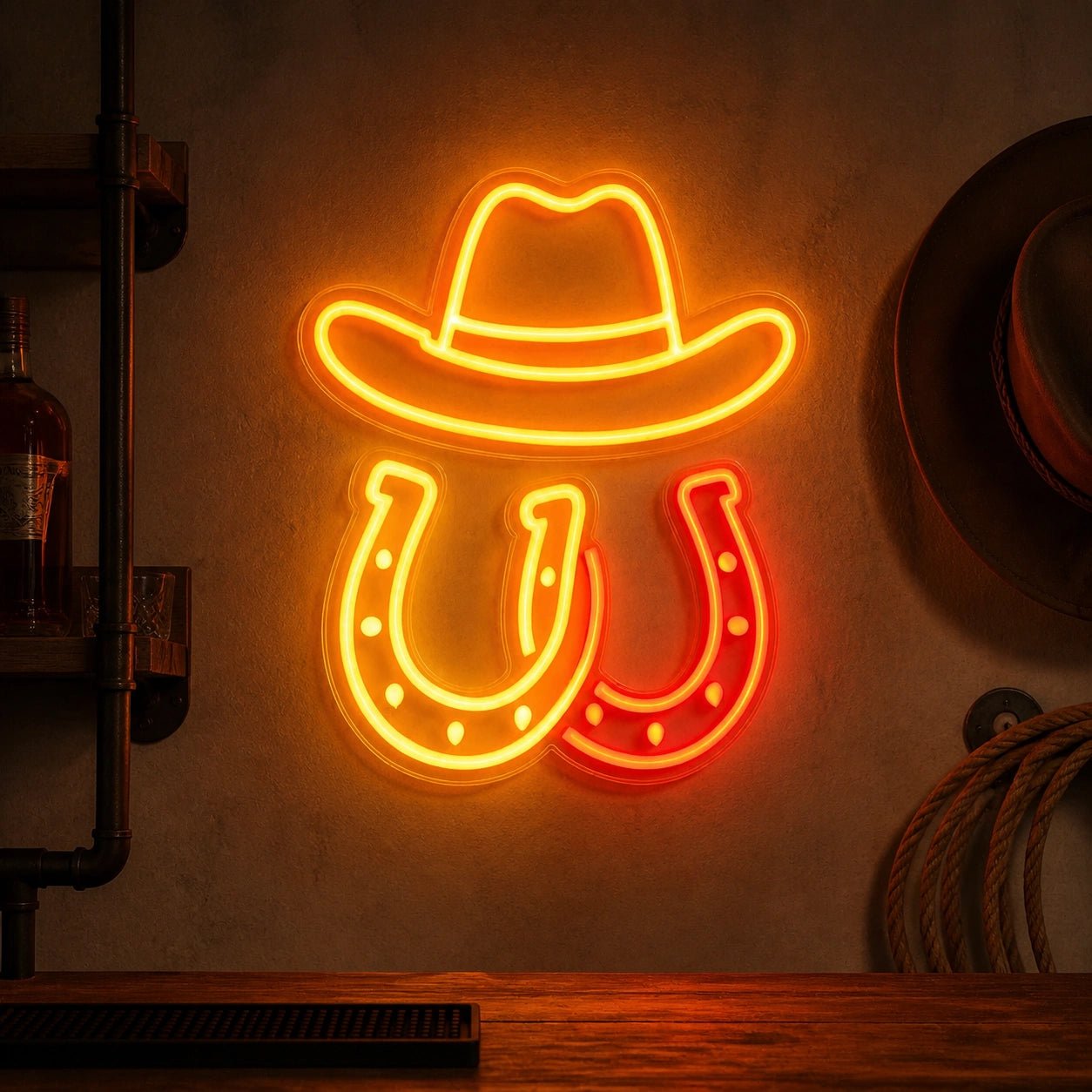 Horseshoe Cowboy Hat Saloon Vintage LED Neon Sign - Shineneon