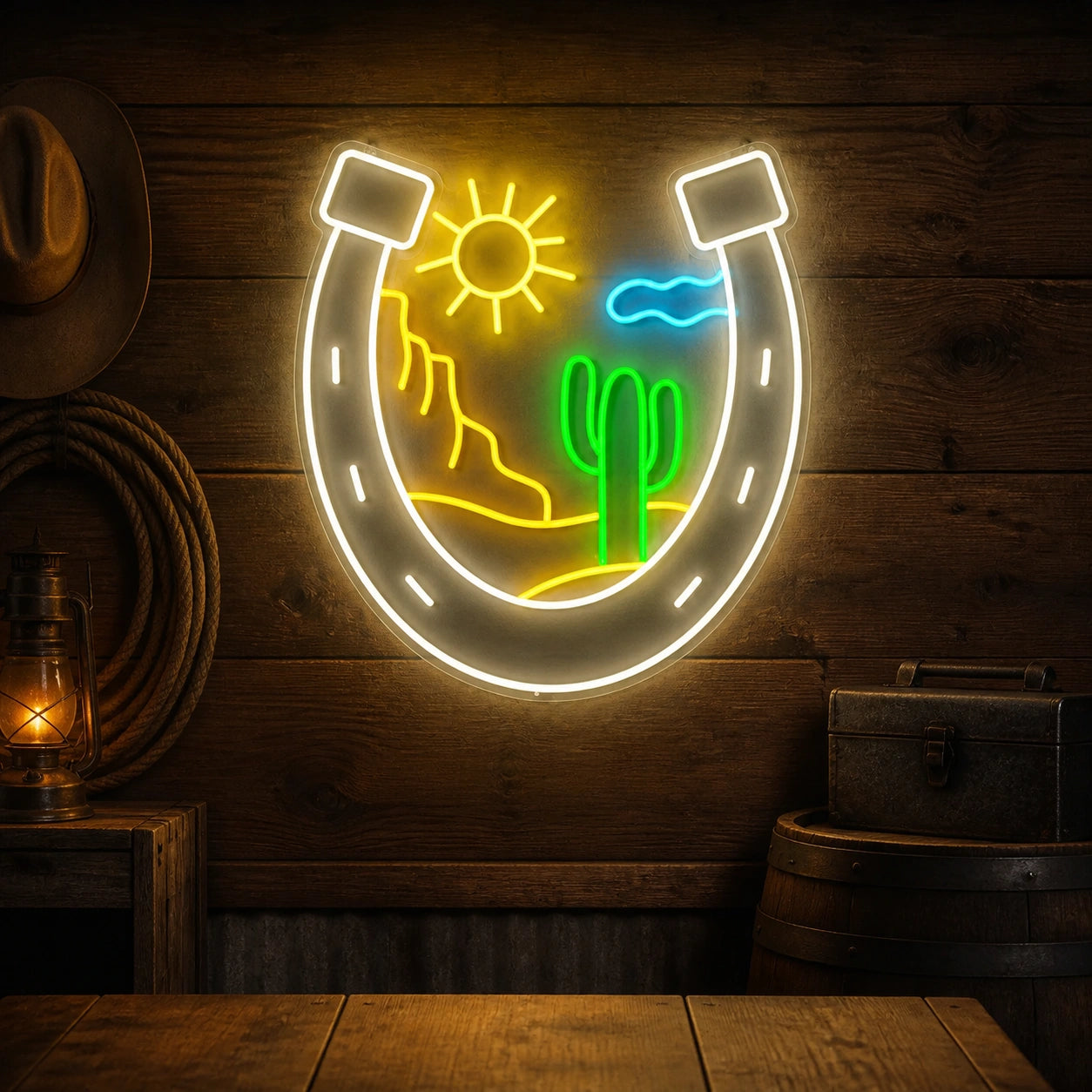 Horseshoe Mountains Cactus Vintage LED Neon Sign high-converting product image