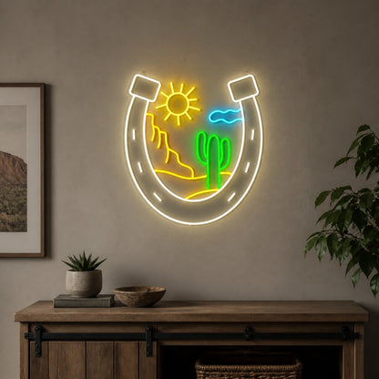 Horseshoe Mountains Cactus Vintage LED Neon Sign size image