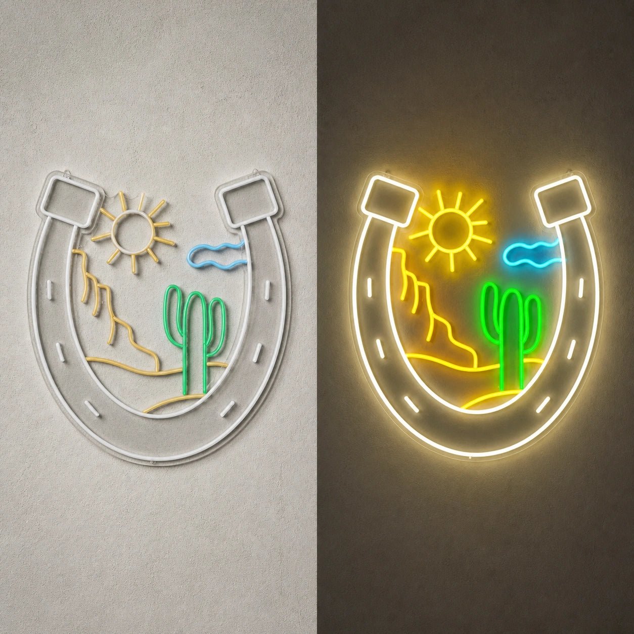 Horseshoe Mountains Cactus Vintage LED Neon Sign - Shineneon