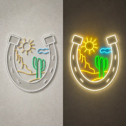 Horseshoe Mountains Cactus Vintage LED Neon Sign - Shineneon