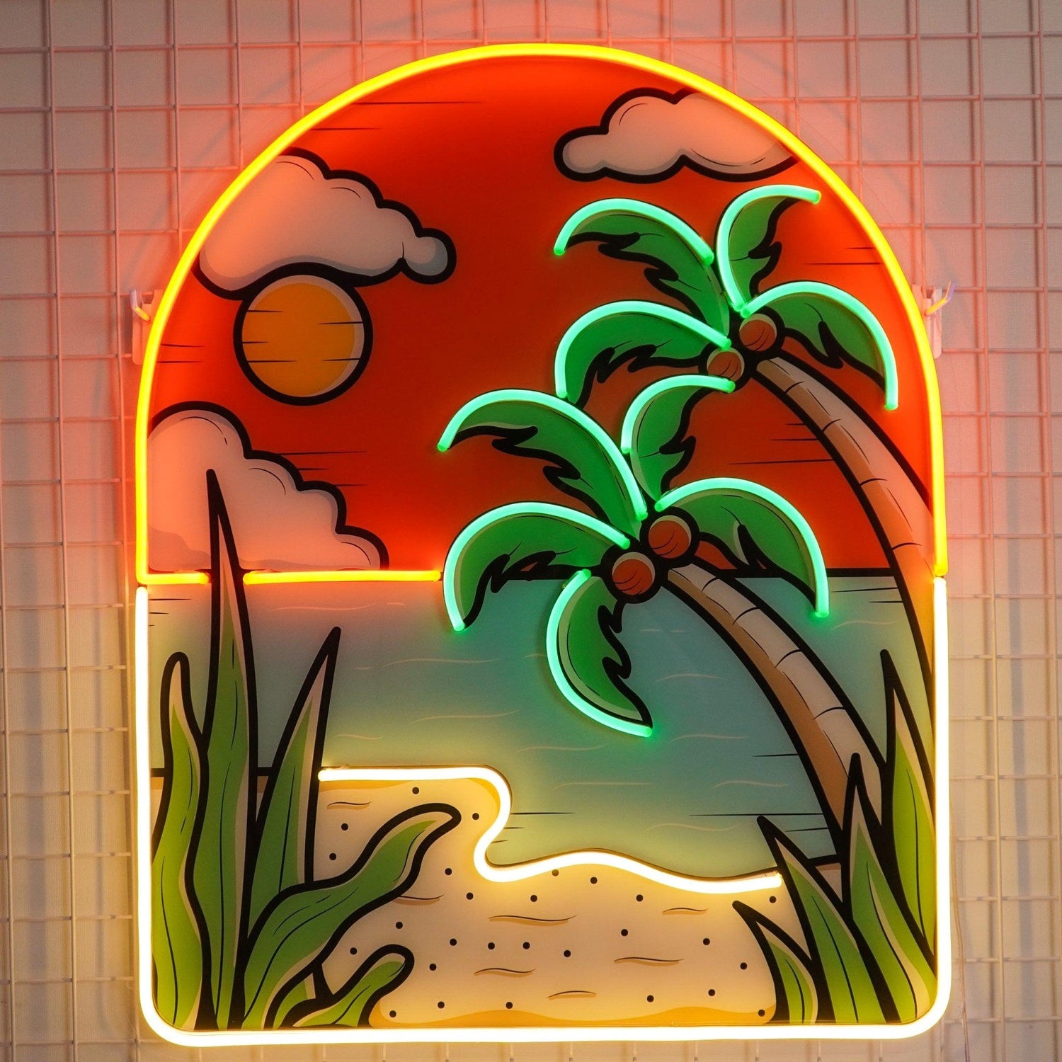 Hot Beach Sunset Uv Printed Led Neon Sign For Tropical Bar Cafe Decor | Shineneon