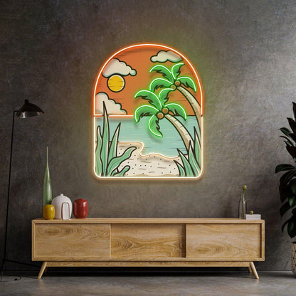 Hot Beach Sunset Uv Printed Led Neon Sign For Tropical Bar Cafe Decor | Shineneon
