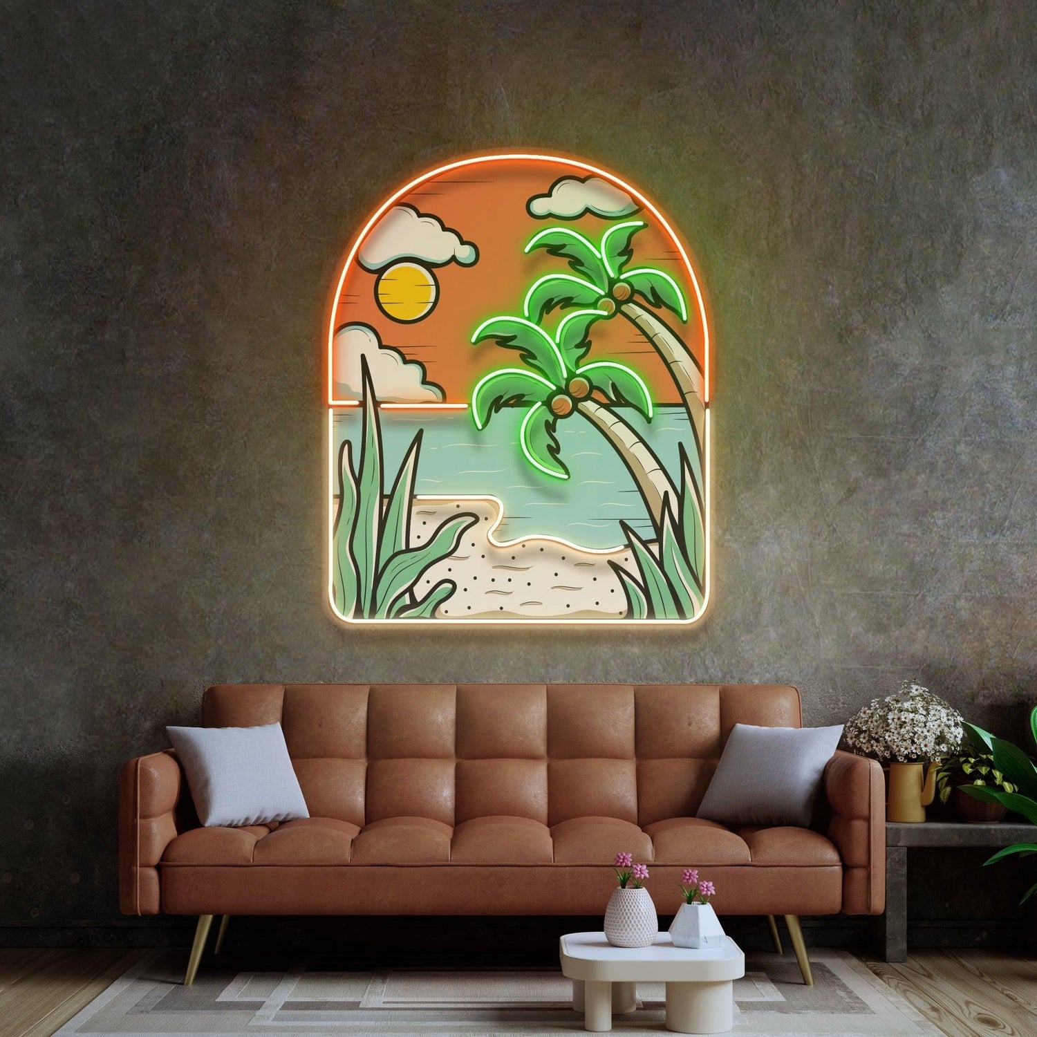 Hot Beach Sunset Uv Printed Led Neon Sign For Tropical Bar Cafe Decor | Shineneon